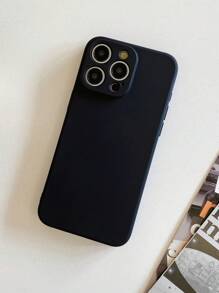 1pc Anti-Drop Solid Black TPU Phone Case, Lens Protection, Compatible With IPhone & Galaxy Smartphones - Black - View 1