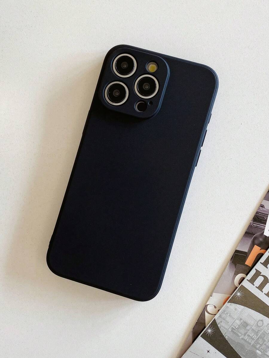 1pc Anti-Drop Solid Black TPU Phone Case, Lens Protection, Compatible With IPhone & Galaxy Smartphones - Black - View 1
