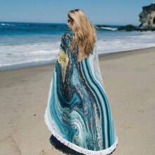 1 件圆形沙滩巾，61 英寸大浴巾，速干，可用作沙滩垫、冥想垫、桌布、必备旅行和节日礼物，适用于游泳池、露营、夏季海滩、假日浴室装饰海滩必需品 - 彩色 - 查看 2