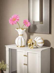 Modern Living Room White Gold Wavy Ceramic Vase Art Home Decoration Ornament Luxurious Black Gold Flower Vase Room Decoration Back To School School Supplies Glass Vase