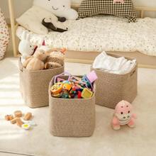 Organizing Storage Boxes 11-Inch Cotton Cord Weave Toy Storage Bins 3-Pack Box Shape Design Shelves Organizer Brown Nursery Storage For Kids