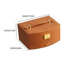 NetHong 2 Layers Of Leather Jewelry Organizers Travel Organizer Box W/Lockable & Mirror - Brown - View 6