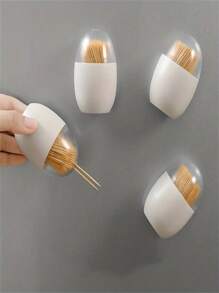 1pc Wall-Mounted Magnetic Toothpick Holder - Fashionable White, PP Material Resistant To Stains, Suitable For Kitchen And Dining Room Storage