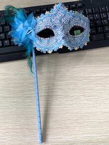 1 件女士多色化妆舞会化妆威尼斯羽毛侧花手持面罩和半脸面纱，性感道具适合各种节日、派对、活动、表演、服装