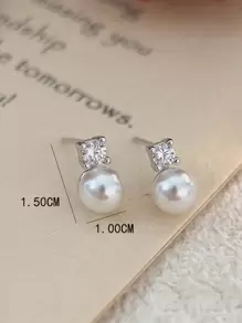 1 Pair Petite Pearl Stud Earrings, Vintage Minimalist Versatile & Elegant Style For Women - White - View 4