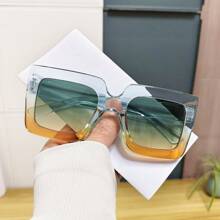 Modebrille für Frauen, Designerrahmen in quadratischer Oversized-Bicolor-Optik, dekorative Sehhilfe, geeignet für Musikfestivals, Sommerurlaub am Strand, Outdoor, Reisen