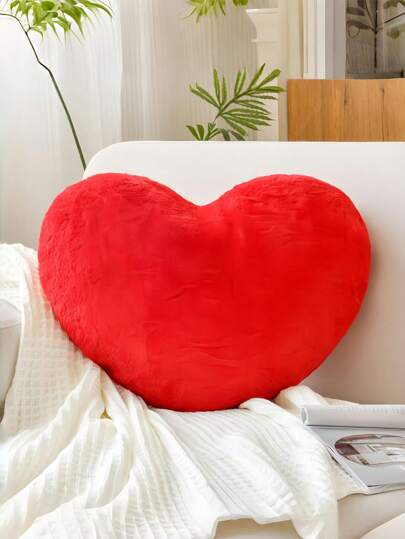Valentine's Day Heart-Shaped Pillow Soft Pink Heart-Shaped Cushion Adorable Faux Rabbit Fur Decorative Pillow, Perfect For Valentine's Day Bedroom, Sofa, Bed, And Other Home Decor, A Valentine's Gift For Your Loved One
