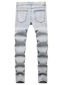 Men's Stretchy Skinny Jeans, Casual Solid Color With Ripped Distressed Design, Slim Fit Pants - Baby Blue - View 2