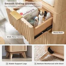 68" Tall Bathroom Narrow Storage Cabinet With Adjustable Shelf, Drawer & Faux Marble Top, Curved Profile Linen Tower For Bathroom, Living Room, Kitchen, Natural Oak Color - Natural Oak - View 6