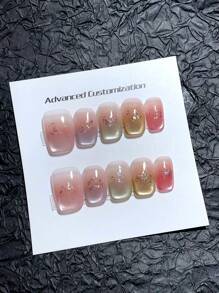 10 Pieces Of Pure Handmade Wearable Nails, A Variety Of Nail Shapes To Choose From, Light Bulb Cat Eye Nails, High-Quality Elegant Simple Nails Press On Nails Nail Supplies Nails