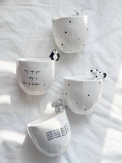 Caneca de café com alça e estampa de gato 3D esmaltado, caneca de cerâmica com coelho escalando, caneca de cerâmica com elefante, caneca de latte com pinguim para volta às aulas