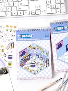 Libreta con 40 piezas de pegatinas 3D de escenas en perspectiva, serie de vida simulada, libro de pegatinas 3D divertidas y multiusos para estudiantes - Multicolor - Ver 3