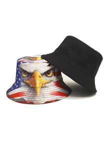 1 pièce Chapeau seau nouvellement conçu avec motif d'élément américain, unisexe. Protection respirante contre le soleil, convenant pour le port décontracté au printemps et en été. Motif d'aigle, polyvalent et , idéal pour le Jour de l'indépendance.