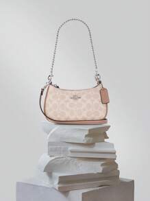 Coach Teri 20 Bolsas de Ombro para Mulheres, Bolsa Hobo Linda em Lona com a Marca Registrada, Mini Bolsa Clutch com Fecho de Zíper, Bolsa Crescent com Alça Destacável