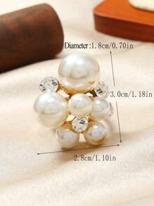 1pc Fashionable Exaggerated Adjustable Floral Shaped Pearl And Diamond Ring