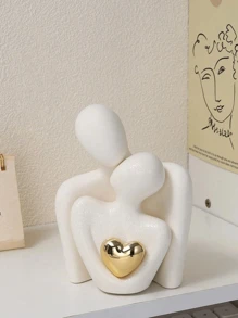 1pc Heart-Shape Golden-Plated Abstract Artistic Figurine, Couple Embracing Decoration ,Suitable For Home Decor, Bedroom Decor, Office And Students, The Best And Christmas Gift,Wintertime,Christmas Decorations,Storage,Wedding Decor,House Decor,Jewelry Organiser,Party Decorations(Excluding Straw Hat) Gifts Birthday Graduation