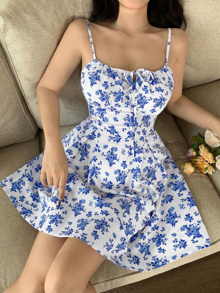 abyoxi Women's Floral Suspender Short Dress, Suitable For Play Dress, Beach Dress, Picnic Dress, Daily Dress