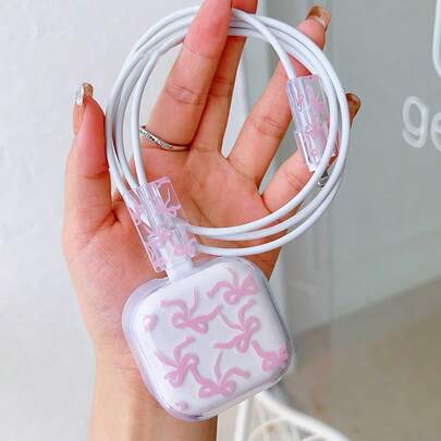 Cute Bow Charger Protector Case Suitable For UK 20W Fast Charging Adapter, Break-Proof Transparent Protective Cover For Phone, IPad, Triangular Plug Charger