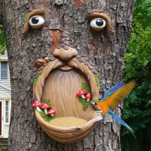 1Set Tree Faces Decor Outdoor - Old Man Tree Hugger Sculpture, Outdoor Tree Hugger Sculpture For Wild Life Bird Feeding & Garden Decoration, Funny Tree Statue Whimsical Yard Art - For Garden Lovers & Nature Enthusiasts - Perfect Gift For Housewarming & Birthday - Nhựa - Xem 2