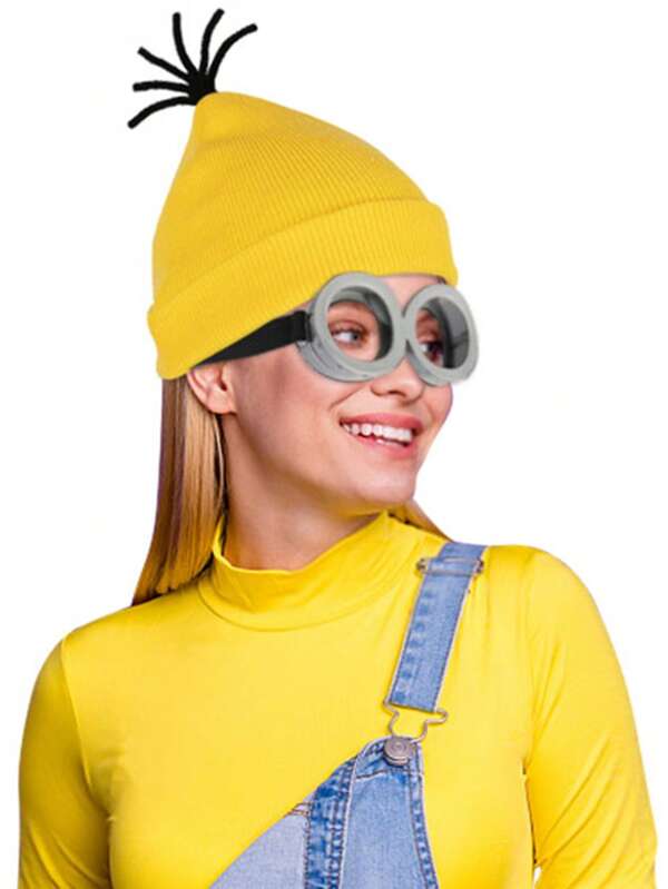 Juego de 3 piezas de accesorios divertidos para fiesta de disfraces de vacaciones para adultos y niños, que incluye gafas/gorro de punto amarillo/guantes para hombres, mujeres y disfraz