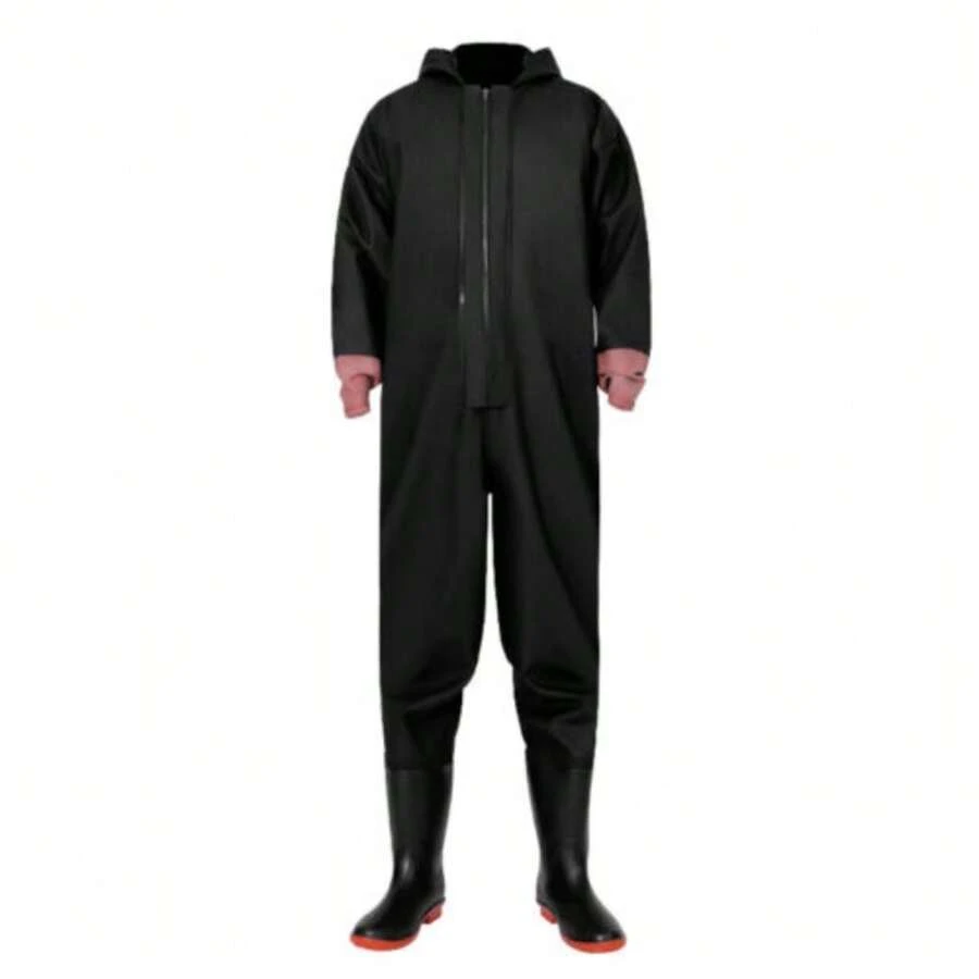 Mens Full Body Waders Dry Suit PVC For Floods Fly Fishing Heavy Duty Sizes 7 -12 - Black - View 1