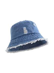 1 pieza Sombrero tipo cubo vintage lavado con borde deshilachado y estilo coreano lindo para mujer, protección solar, moda minimalista para pareja/campus/estudiante, apto para primavera, verano, otoño, uso diario y al aire libre