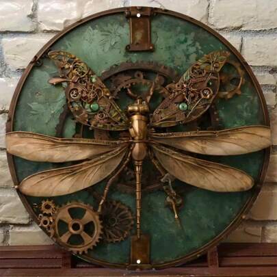 1pc Steampunk Dragonfly Metal Wall Art, Vintage 7.8x7.8 Inch Sign With Gears And Floral Decor, Rustic Verdigris Decoration Plaque, 2D Printed, Durable Iron Wall Decor, Suitable For Retro Decor Wall Art, Wall Decoration, Room Decor, Home Decor, Restaurant Decor, Bar Decor, Cafe Decor, Garage Decor, Garden Decor, Indoor And Outdoor Decoration, Random Hole Placement