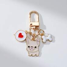 1 件心形、骨头和小狗装饰锌合金油滴“爱你狗”宠物钥匙扣，卡通可爱品种，如柯基犬、萨摩耶犬、法国斗牛犬、达尔马提亚犬、柴犬、比熊犬，是送给宠物爱好者的完美礼物，狗爸爸和妈妈配件汽车配件包饰