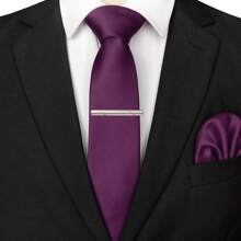3-Piece Set: 2.36inch(6cm) Narrow Tie, Pocket Square, Tie Clip, Classic Combination, Men's Slim Fit Solid Color Silk Jacquard Tie Set, Suitable As Men's Gift, Suitable For Formal Occasions Such As Parties, Weddings, And Photo Shoots