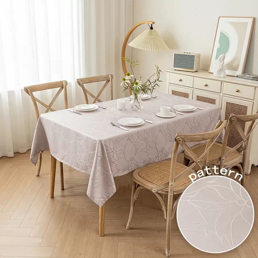 1pc Jacquard Lotus Flower Pattern Tablecloth, Rectangular Home Dining Table Cloth, Coffee Table Decor