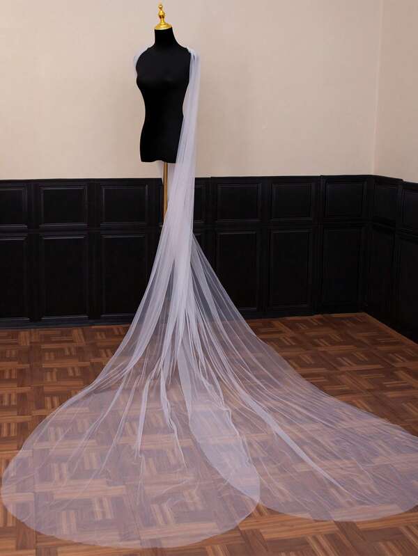 1pc Bride Minimalist Design Dual-Layer Shawl, Starry Sky Foil Decor Net Shawl
