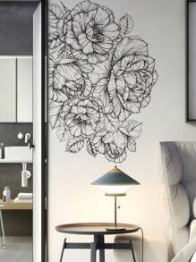 1pc Home Decorations Black Flower Wall Sticker, Modern Floral Pattern Wall Decal For Home,Stickers,Wall Decal,Vinyl Decal For Home Decorations, Wall Decoration Items Refresh Your Home