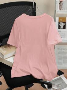 Teen Girl Heart And Baseball Print Graphic Tees For Girl Short Sleeve T Shirts,Teen Girl's Summer Tops Crewneck Shirt Blouse - Pink - View 2