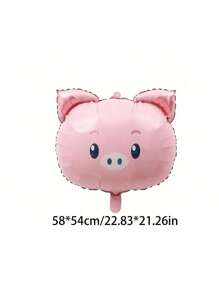 5/10 件卡通猪头铝箔气球，生日派对装饰铝箔动物气球，粉色猪 - 彩色 - 查看 7