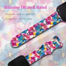 1pc Colorful Flower Silicone Strap Band Compatible With Apple Watch 38/40/ 41/42/44/45/46/ 49mm, Soft Silicone Replacement Sports Strap For Women Men, Compatible With Watch SE/10/9/8/7/6/5/4/3/2/1 Gift For Birthday Party Accessories Christmas Holiday - Gilt Flower - View 5