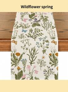 1pc Vintage Wild Flowers & Butterfly Daisy Spring Tablecloth, Seasonal Summer Floral Kitchen Dining Table Decor For Home Parties, Large Size 33x183cm