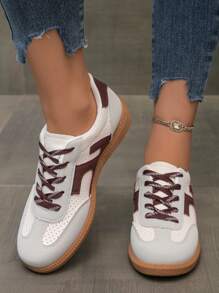 Women's Casual Sport Shoes, 2025 Spring/Autumn New Fashionable Versatile Athletic Sneakers, Lightweight Breathable Comfortable Lace-Up Casual Shoes, Contrast Color Minimalist Design, Suitable For Young Women Outdoor Leisure And Fitness Training