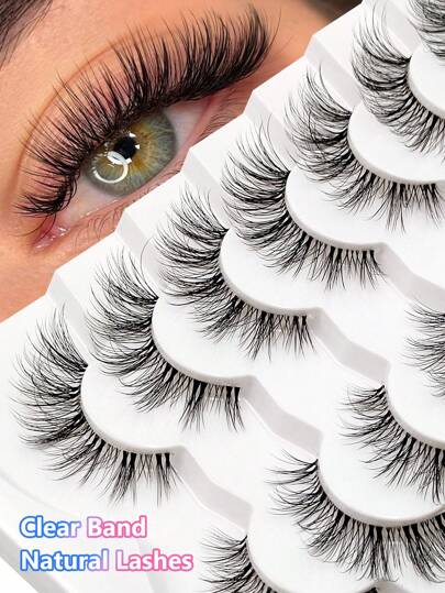  Asiteo 7 对透明茎猫眼睫毛，自然纤细，可重复使用，柔软舒适，非常适合日常和派对使用，是初学者的理想礼物，假睫毛，睫毛，睫毛，假睫毛