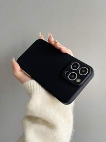 1pc Anti-Drop Solid Black TPU Phone Case, Lens Protection, Compatible With IPhone & Galaxy Smartphones - Black - View 7