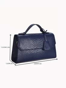 VANESSA MAY 1pc Lightweight Solid Color Snake Skin Pattern Flap Small Handbag/Shoulder Bag, Office Business Commuter Use, Accessory, Suitable For Autumn/Winter, Daily And Gift - Blue - View 6