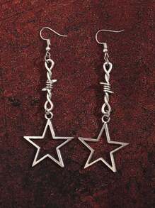 Gothic Punk Style Star & Thorn Dual Pendant Drop Earrings For Women