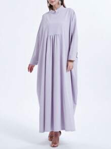 Women Solid Color Batwing Sleeve Loose Arabic Style Long Dress,Modest - Purple - View 4