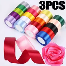 3 Stücke, 72 Yards/4cm Satinband Geschenkbox Verpackung, dekoratives Band, Bekleidungs Zubehör, Gewebeband, Geburtstags Festival Rose Blumen DIY Bastelband