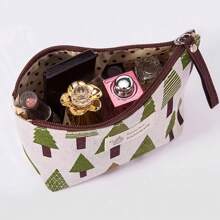 1pc Canvas Makeup Bag Large Capacity Toiletry Bag Zipper Coin Purse Travel Organizer, Random Color