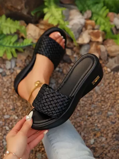 Platform Kilvävda sandaler för kvinnor, Casual Fashion Summer Beach Skor att bära med klänningar