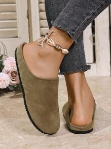 女士平底乐福鞋，春夏新款柔软舒适圆头休闲一脚蹬鞋，轻便日常穿着，适合万圣节、母亲节礼物，秋冬保暖新款女士平底鞋 - 半拖淺棕色 - 查看 7