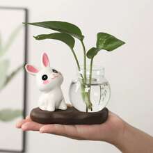 1 szt. Ceramiczna słodka ozdoba z królikiem z kreskówek, kreatywna dekoracja domu do przedpokoju, biurko, regał, terrarium, wystrój ogrodu, doniczka, wystrój zewnętrzny