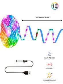 1pc 3.28ft/9.84ft/16.4ft/32.8ft/49.2ft USB LED Strip Light - RGB LED Lamp For Gifting, Home, Party Decoration, Suitable For Living Room, Bedroom, Bar, Cabinet, Shelf
