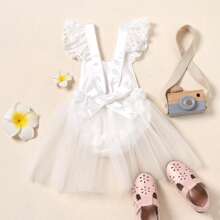 Baby Girl 1st Birthday Outfit Boho One Ruffle Lace Romper Princess Tutu Backless Dress Photoshoot Party Clothes - White - View 3