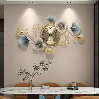 1pc Elegant Ginkgo Leaf Wall Clock - Silent, Luxury Metal Design, Suitable For Living Room, Bedroom, Kids Room And Outdoor Garden Decor - Battery Powered (AA Batteries Not Included) Room Decor Clock Wall